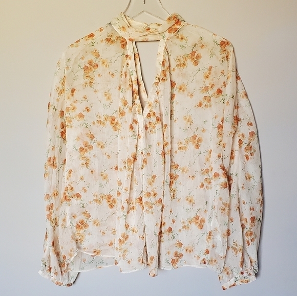 Zara Floral Blouse in Cream and Orange - Picture 1 of 7